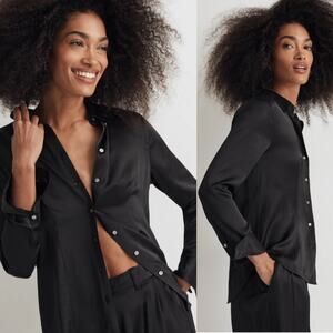 Madewell Darted Button-Up Shirt in Satin True Black Size 4 Business Career